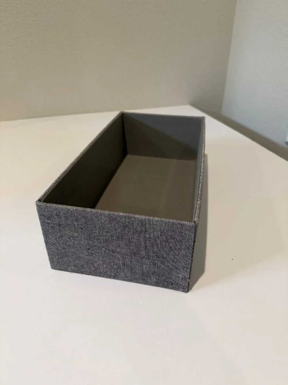 Grey Fabric Covered Drawer Organizer Bin Small Rectangular Storage Tray